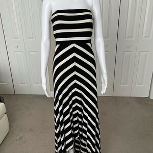 Black and White strapples striped Maxi Dress